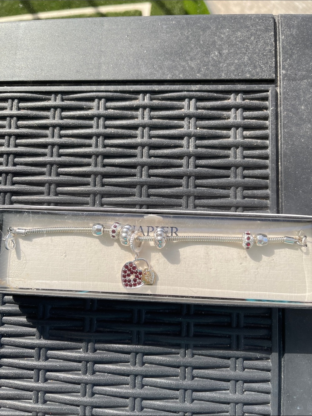 Napier Silver-Tone Bracelet with Red Crystal Heart Charm